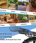 Adaptable metal leaf rake with expandable 8 to 17 inch head and collapsible 45 inch handle for yard cleanup and camping.