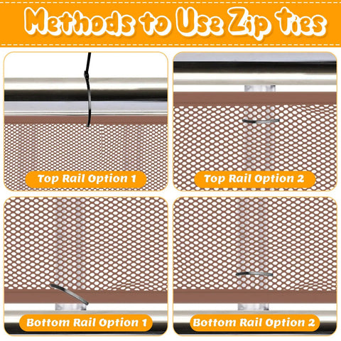 Methods to use zip ties for Two Pack Brown Baby Banister Guard Net For Stairs And Balconies, Kid And Pet Safe Stair Netting