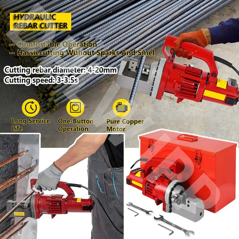 Portable Electric Hydraulic Rebar Cutter Crazy Fast 3.0 To 3.5 Second Cut 4 To 20 Mm Capacity No Sparks Low Vibration Adjustable Bolt Cutter Tool For Construction And DIY Projects Blue, red handheld tool cutting rebar
