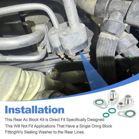 Ford Expedition Rear AC Block Off Kit With Seal Washer Aluminum Fittings installation view with connections on vehicle