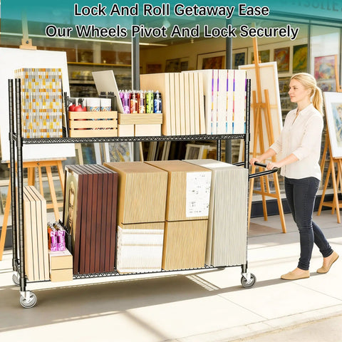 No Bull Heavy Duty Packing Station Cart With Fully Adjustable Height Steel Wire Shelving Plus Smooth Rolling Locking Casters for flexible organization.