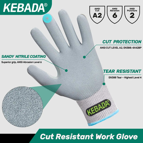 Impact Protection Work Gloves With Grippy Grip And Touchscreen Compatibility, Sandy Nitrile Coated, Grey, Medium, ANSI A2 Cut Resistant