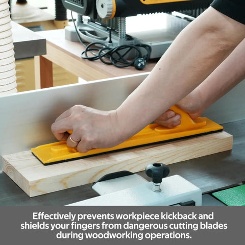 User operating Heavy Duty Push Block And Push Stick Set For Table Saws Router Tables Band Saws, preventing kickback during cutting.