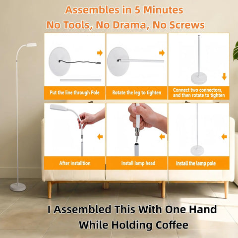 Cordless Floor Lamp With 5000mAh Rechargeable Battery, Adapter Included, Portable Gooseneck Light assembly guide.