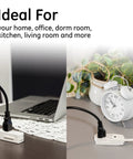 Real Plug And Play Powerhouse 3 Outlet Flat Extension Cord With Super Flexible 15 Foot Grounded Power Cable Heavy Duty 16 AWG Wire near laptop and clock