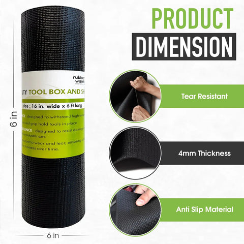 Industrial Grade Tool Box Mat PVC Work Surface Protector With Textured Anti Slip Grip Cut To Fit 16 Inch Wide By 6 Feet Long Garage And Shop Mat Durable Tool Tray Pad For Preventing Slips And Scratches, rolled black mat