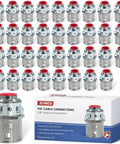 Heavy Duty Zinc MC Cable Connectors 35 Pack Snap In Mounting For One Half Inch Knockouts arranged in display with packaging.