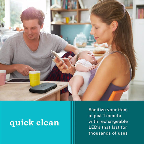 Family using UVC Portable Sanitizer Box With Rechargeable Battery Kills Ninety Nine Point Nine Percent Germs On The Go