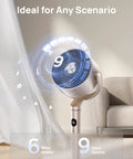Smart Bedroom Floor Fan With Wi Fi Voice Control, 120 Degree Omni Directional Oscillation, Quiet Pedestal Fan With RGB Light