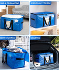 Extra Large Moving Bags 4 Pack Heavy Duty Storage Totes with see-through window displayed in various settings like storage and laundry