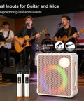 Party Ready Portable Karaoke Machine For Adults Outdoor With SOS Mode Bluetooth Guitar Amp Dual DSP Audio 9000mAh Battery Powered Speaker Backing Tracks For Backyard Parties White with mics.