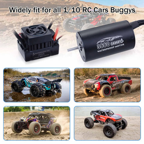 Beefed Up 2600KV Brushless Motor And 60A ESC Combo with RC cars showcasing off-road capability.