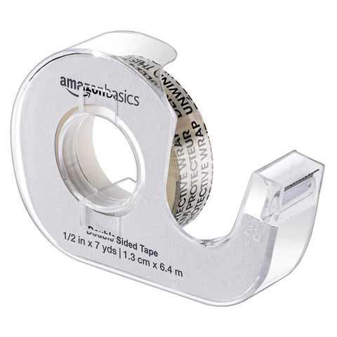 Double Sided Tape With Dispenser, 1/2 Inch Wide, Permanent Adhesive, 252 Inches Long, Translucent Roll, 3 Pack, Real Deal No Mess Bonding For Light Duty Crafts And Mounting