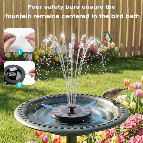 1.4W Solar Bird Bath Fountain Pump With Upgraded Panels Floating Solar Fountain for bird baths in garden setting