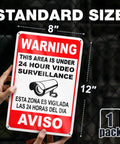 The Real Deal 24 Hour Security Camera Alert Eight By Twelve Inch Reflective Aluminum Yard Sign Bold Bilingual Lettering Keeps Your Property Locked Up And Safe.