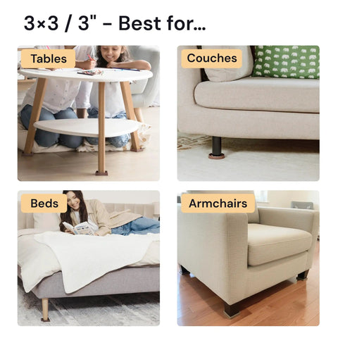 Non Slip Rubber Furniture Pads 3 Inch By 3 Inch Set Of 4 Brown Floor Protectors for tables, couches, beds, armchairs
