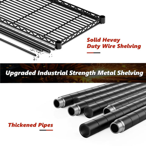 72 Inch Beefy Heavy Duty Metal Shelving Unit With 5 Tier Storage For Kitchen Pantry And Garage Maximum 1100 Lb Capacity Total 220 Lb Per Shelf Space Saving Wire Shelves Easy Assembly Durable Design, black wire shelf and thickened pipes