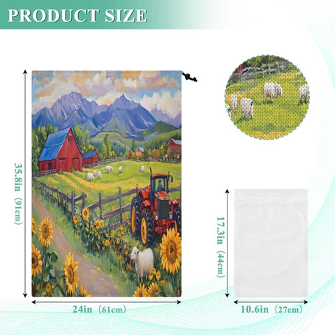 Big 24x36 Inch Drawstring Laundry Bag With Removable Mesh Wash Bag Dual Bag Set for Clothes and Blankets with farm design