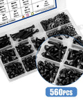 M4 Screw Assortment Kit With 130 M4 Screws And 130 Nuts, 300 Washers, Hex Socket Head Cap Bolts, Black Zinc Plated, in Box