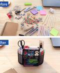 Before-after desk transformation with Mesh Desk Organizer With Eight Compartments And One Drawer Pencil Holder For Desk Office Supplies Storage School Stationery Tray Must Have Multicompartment Caddy For Home Office And Study Area