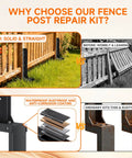 Heavy Duty Black Steel Fence Post Repair Kit For A Slick No Hassle Fix On Broken Or Leaning Wooden Posts Durable Ground Anchor Stake and solid fence post progress.