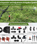 Installed system with various drip irrigation fittings, including 1/2" to 1/4" fittings and emitters on grass, promoting Spalolen products.
