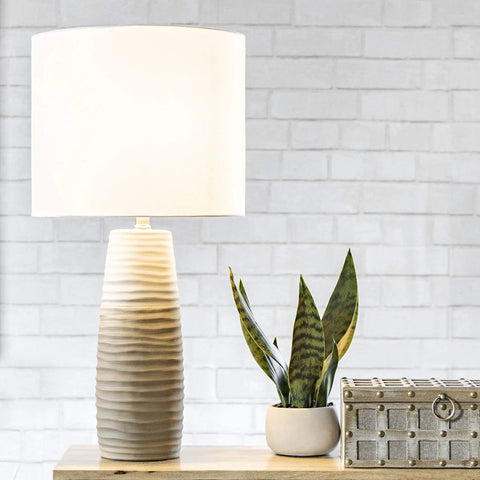Monterey 30 Inch Ceramic Table Lamp With Ombre Finish And White Linen Shade, Ideal End Table Lighting For Living Room, Bedroom Or Dining Area, Brings A Warm Or Cool Ambiance With Any Bulb For A Cozy Vibe