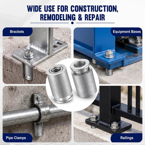 Forty Piece Pack Lead Concrete Anchors With 3/8-16 Inch Thread, Heavy Duty Masonry Fasteners For Brick Stone Walls, Hurricane Shutters And Solid Gear Construction Hardware Kit, used in brackets, pipe clamps, equipment bases, and railings.