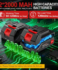 Dual 21V 2.0Ah batteries for Cordless Weed Wacker With Wheels Electric Trimmer on electronic circuit board background.