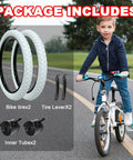 Package includes components of 20x2.125 Inch Folding Tire Kit With Inner Tubes And Levers, Puncture-Resistant 20 Inch Bike Tire for BMX MTB