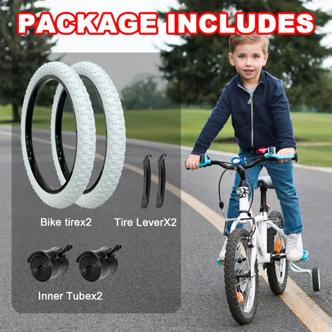 Package includes components of 20x2.125 Inch Folding Tire Kit With Inner Tubes And Levers, Puncture-Resistant 20 Inch Bike Tire for BMX MTB