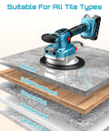 Tile Vibration Tool With 145mm Suction Cup, 10 Speed Vibration Leveler displayed on various surfaces including marble and ceramic.