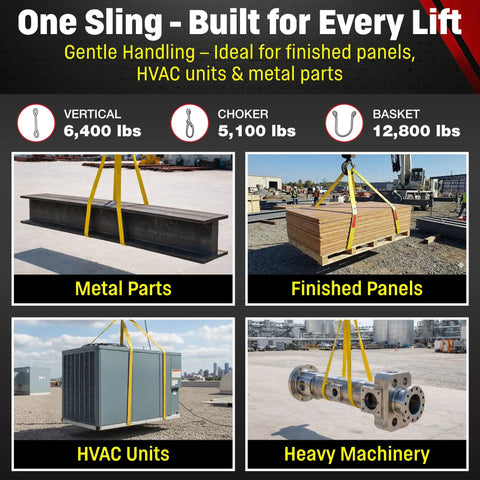 Industrial Nylon Endless Lifting Sling 2 Inch By 8 Feet Usa Made Rigging Gear Built Tough For Heavy Duty Hauling And Daily Workshop Projects Done Right This Way used for lifting metal parts, finished panels, HVAC units, and heavy machinery.