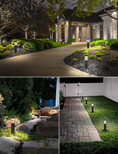 Lit 12 Pack Low Voltage Landscape Pathway Lights 3W LED 3000K Warm White 12 To 24V CRI 90 Plus Aluminum Bollard Style
