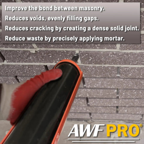 Using Mortar Pointing Gun For Brick, Cement, Stone, And Tile Grout, 1 Quart Capacity, 12 To 1 Thrust on brick wall.