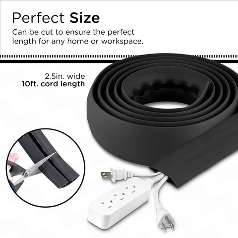 10Ft Floor Cord Cover Cable Protector For Home And Office Hide Extension Cords Prevent Trip Hazards Low Profile No Snag Cable Hider