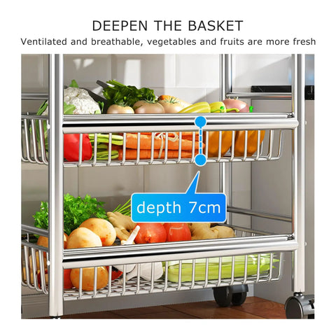 Heavy Duty Rolling Storage Shelf Cart That Is Built Different Featuring Rock Solid 304 Stainless Steel Build with fresh vegetables