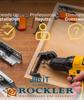 Undermount Drawer Slide Drill Guide For Blum Tandem And Drawer Slides A Pro Grade Must Have DIY Woodworking Tool Kit With Durable ABS Plastic Angle Guide And Steel Inserts Includes Drill Bits Collars And More shown with a yellow drill and drawer slide components.