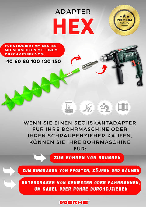 Earth Drill Adapter For Cordless Drills And Augers That Grips No Slip Hex And Keyless Chucks For Solid Post Hole Drilling On Hard Ground