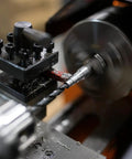 Close-up of 7 By 12 Inch Benchtop Metal Lathe With Variable Speed And Two Direction Control 100 To 2500 RPM Thread Dial In Action
