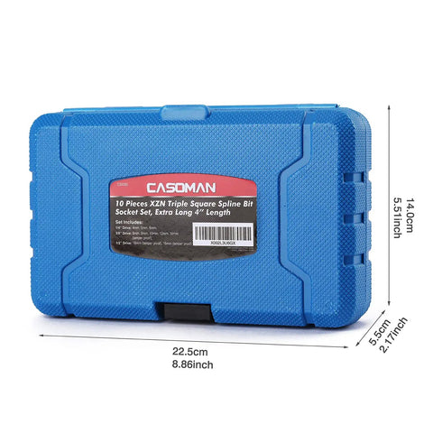 Blue storage case for M Type Spline Bit Socket Set With S2 Alloy Bits And Chromium Vanadium Sockets Extra Long Four Inch Length