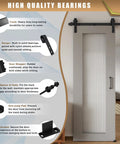 Diagram of 6.6 Foot Sliding Barn Door Hardware Kit With Upgraded Two Point Screw Fixation Modular Track Heavy Duty For Single Door 36 to 40 Inches Wide Smooth Quiet Sliding And Easy To Install, showing components like track, hanger, door stopper, and guides.