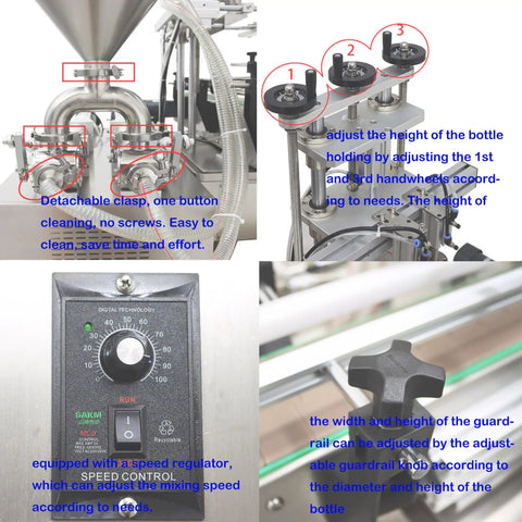 Detailed view of Hella Reliable Double Head Automatic Paste And Liquid Filling Machine With Pneumatic Dual Purpose Power showing speed control and adjustable parts.