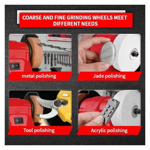 Handheld Cordless Bench Grinder With 75Mm Wheel And 150W Motor for metal, jade, tool, and acrylic polishing tasks.