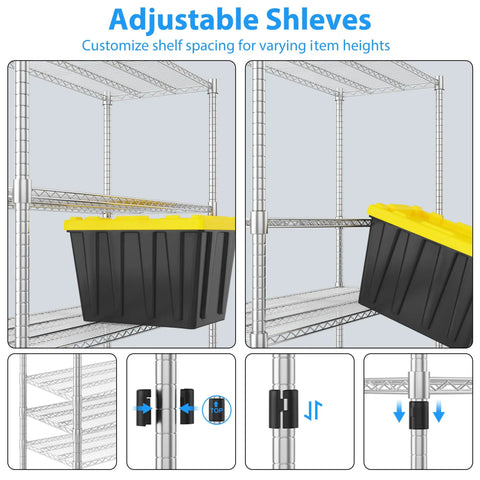 Heavy Duty Metal Shelving 4 Tier Storage Rack With Smooth Rolling Casters For Garage Or Kitchen Adjustable Chrome Wire Rack Total Storage Flex For Serious Home Organization Setup 24 By 48 By 72 Inches
