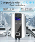 40 Amp Level 2 EV Charger With J1772 Plug And RFID Or Plug And Play Mode, No App Needed, 4.3 Inch LCD, with electric cars.