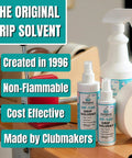 Premium Golf Grip Kit For Regripping With 15 2x10 Tape Strips and HF 100 Non Toxic Odorless Solvent bottles on a table