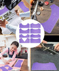 Collage of DIY tee printing with Sublimation Shirts Tool Kit, purple rulers, fabrics, and crafting tools.