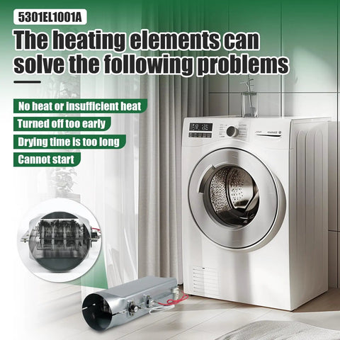 Dryer Heating Element Replacement For DLE Series Dryers Fits DLE2101W DLE2516W in a laundry setup with solved issues listed