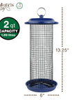 Blue Metal Mesh Bird Feeder With 360 Degree Easy Cling Mesh For Mixed Seed And Peanuts, 2 Quart Capacity, front view